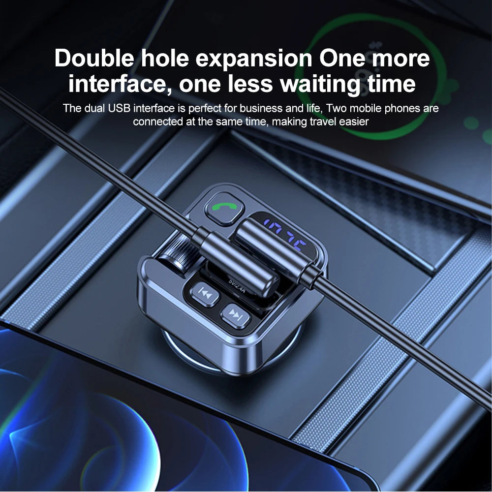 Transmetteur FM Bluetooth 5.1 pour Voiture – Lecteur MP3 Stéréo, Kit Mains Libres avec Port Aux 3,5mm & Charge Rapide USB-C 30W