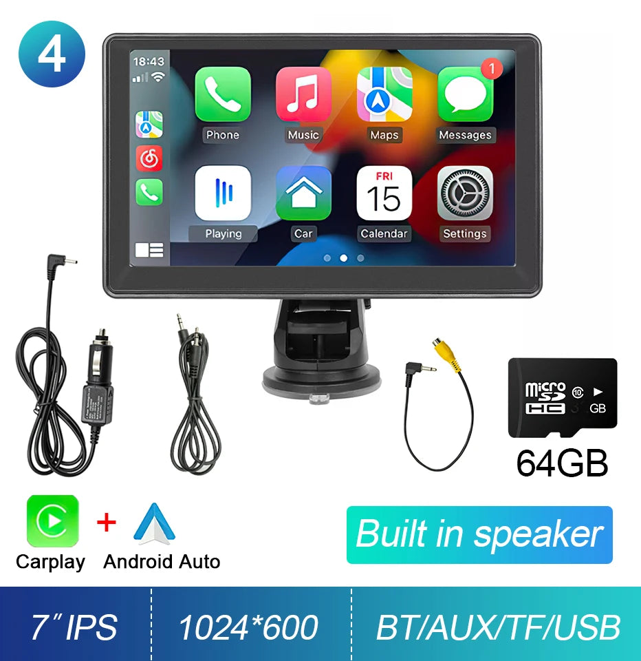 Autoradio Multimédia Écran Tactile 7’’ IPS – CarPlay & Android Auto, GPS, WiFi & Caméra de Recul