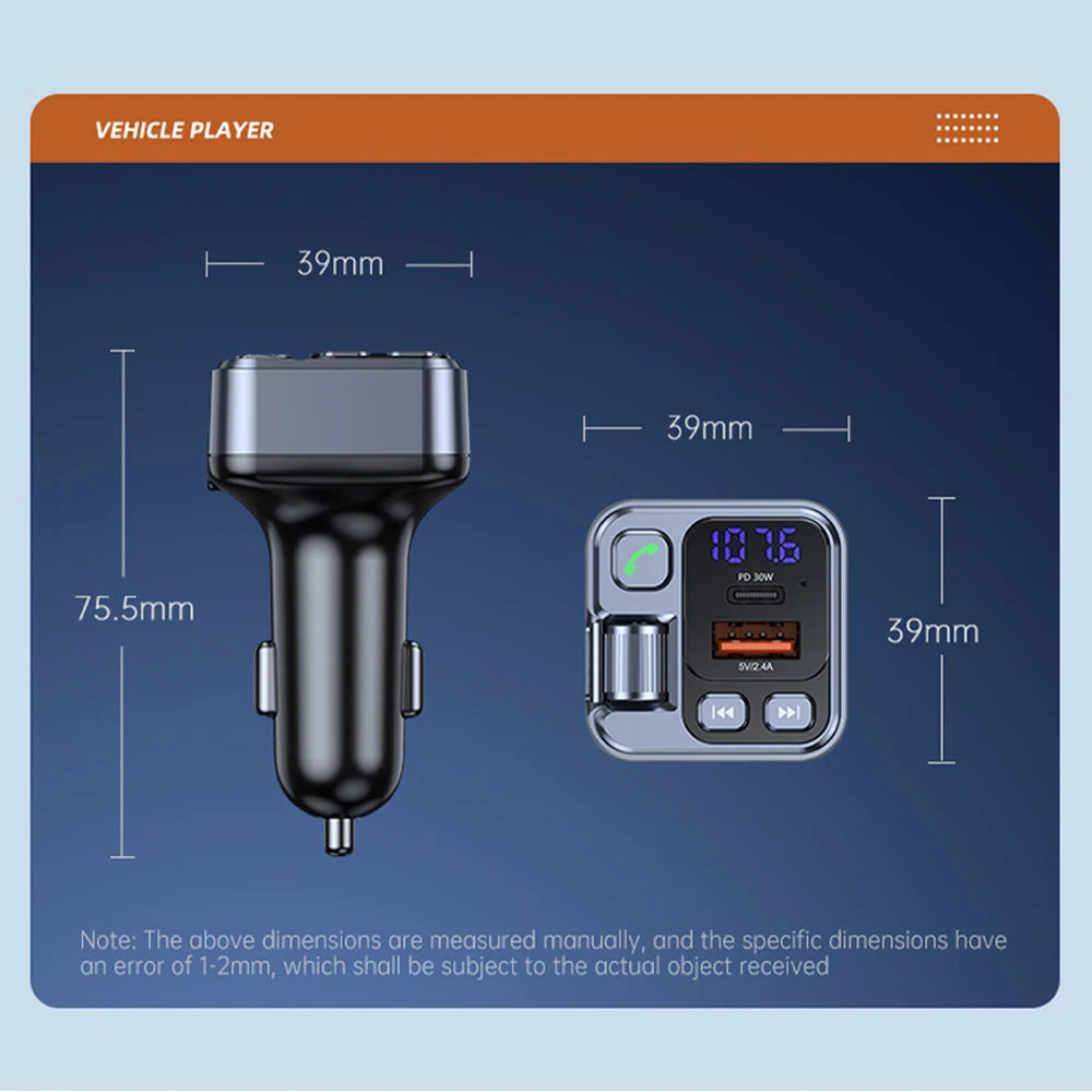 Transmetteur FM Bluetooth 5.1 pour Voiture – Lecteur MP3 Stéréo, Kit Mains Libres avec Port Aux 3,5mm & Charge Rapide USB-C 30W