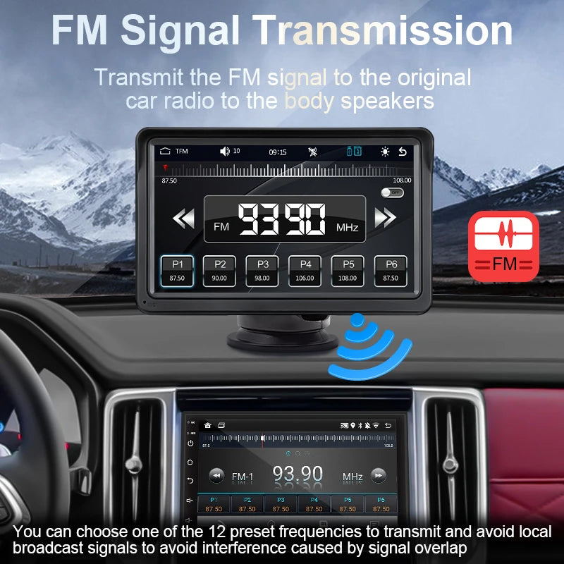 Autoradio Multimédia 7’’ Écran Tactile – CarPlay & Android Auto Sans Fil, Portable & Universel