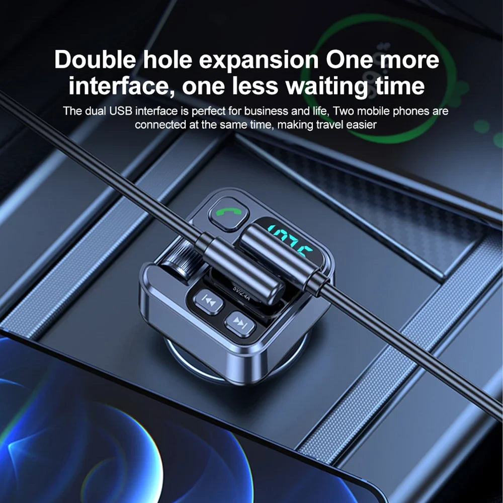 Transmetteur FM Bluetooth 5.1 pour Voiture – Lecteur MP3 Stéréo, Kit Mains Libres avec Port Aux 3,5mm & Charge Rapide USB-C 30W