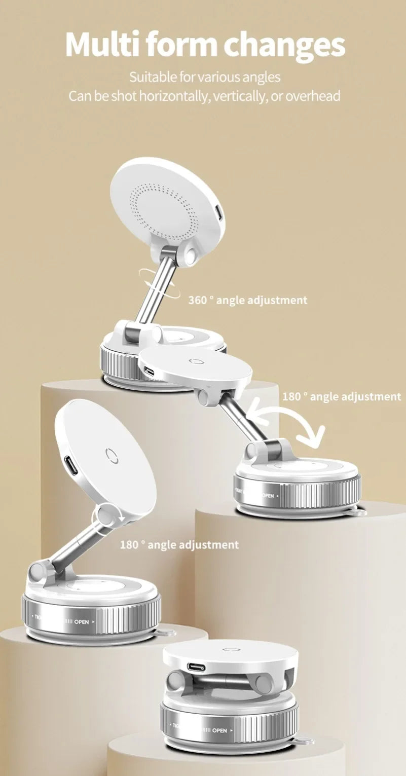 Super Strong Magnetic Car Wireless Charger Phone Holder 360° Rotation Vacuum Suction Cup For iPhone 12-16 Series Fast Charging