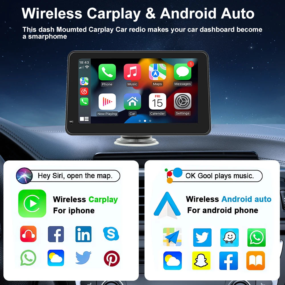 Autoradio Multimédia Écran Tactile 7’’ IPS – CarPlay & Android Auto, GPS, WiFi & Caméra de Recul