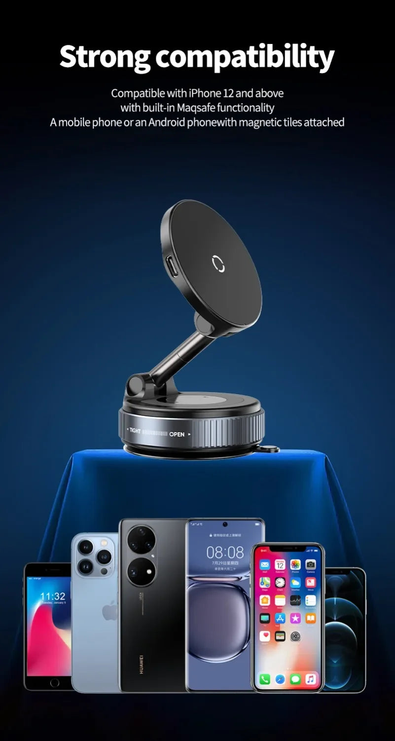 Super Strong Magnetic Car Wireless Charger Phone Holder 360° Rotation Vacuum Suction Cup For iPhone 12-16 Series Fast Charging