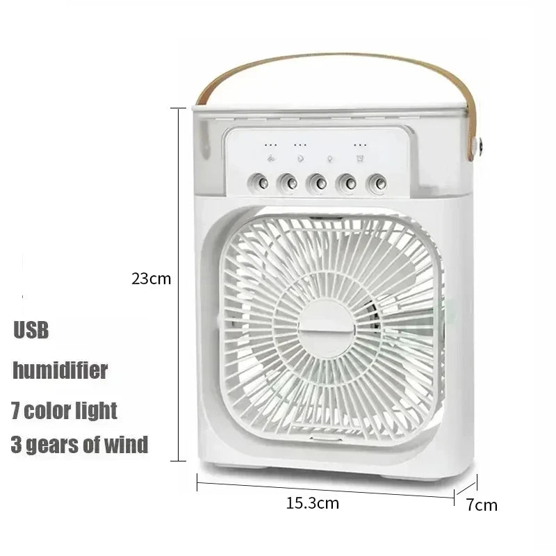 Mini Climatiseur 3-en-1 – Ventilateur, Rafraîchisseur d’Air & Humidificateur avec Veilleuse LED, Portable pour Maison & Bureau