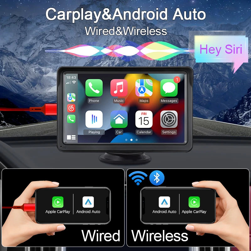 Autoradio Multimédia 7’’ Écran Tactile – CarPlay & Android Auto Sans Fil, Portable & Universel