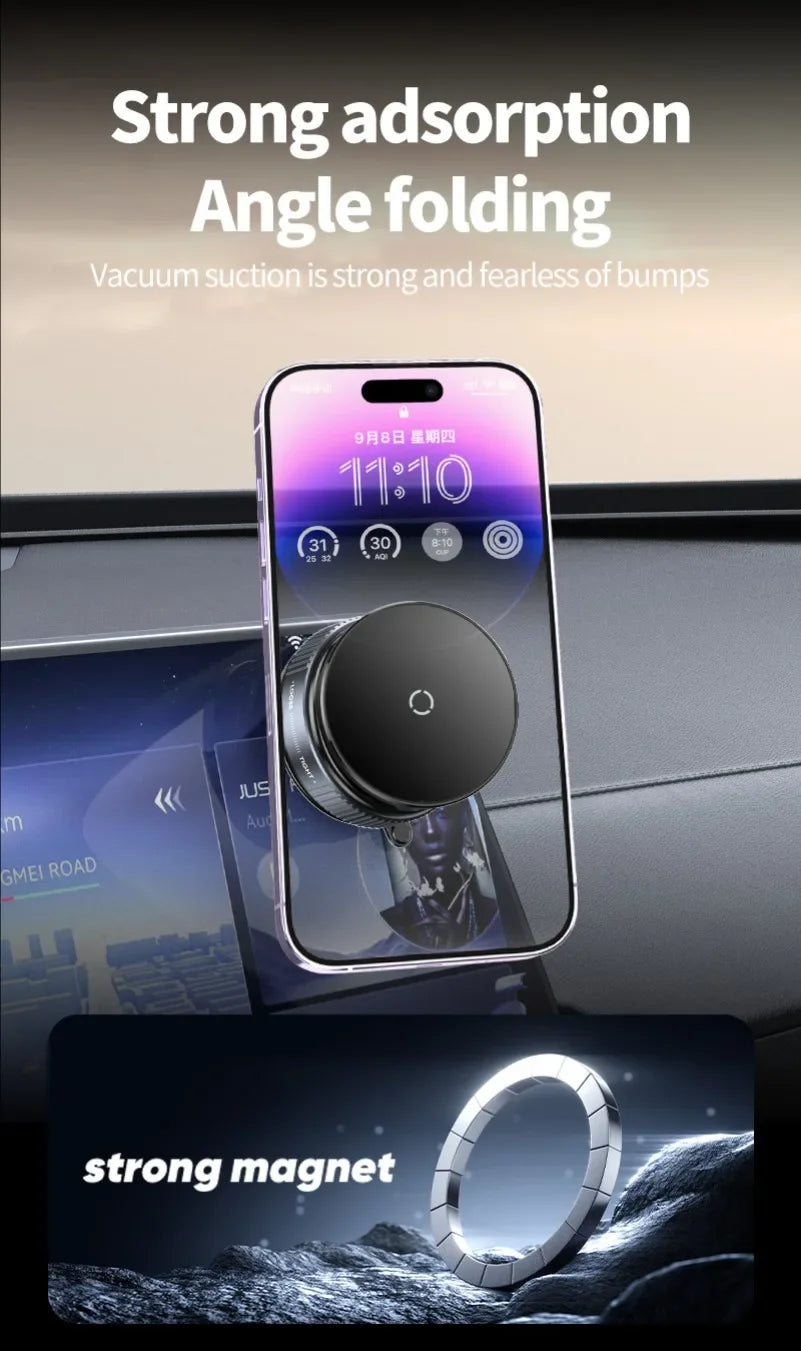 Super Strong Magnetic Car Wireless Charger Phone Holder 360° Rotation Vacuum Suction Cup For iPhone 12-16 Series Fast Charging