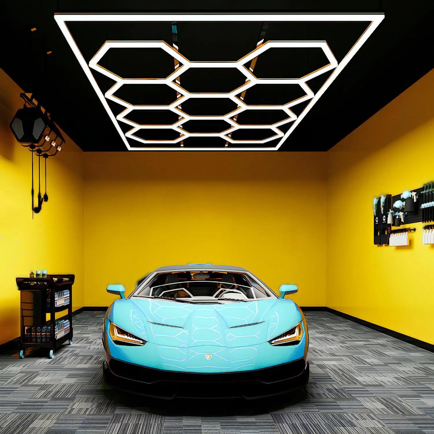 Plafonnier hexagonal en accent d'abeille pour garage, tube LED, éclairage pour réparation de carrosserie automobile, lampe d'atelier, 110V-240V