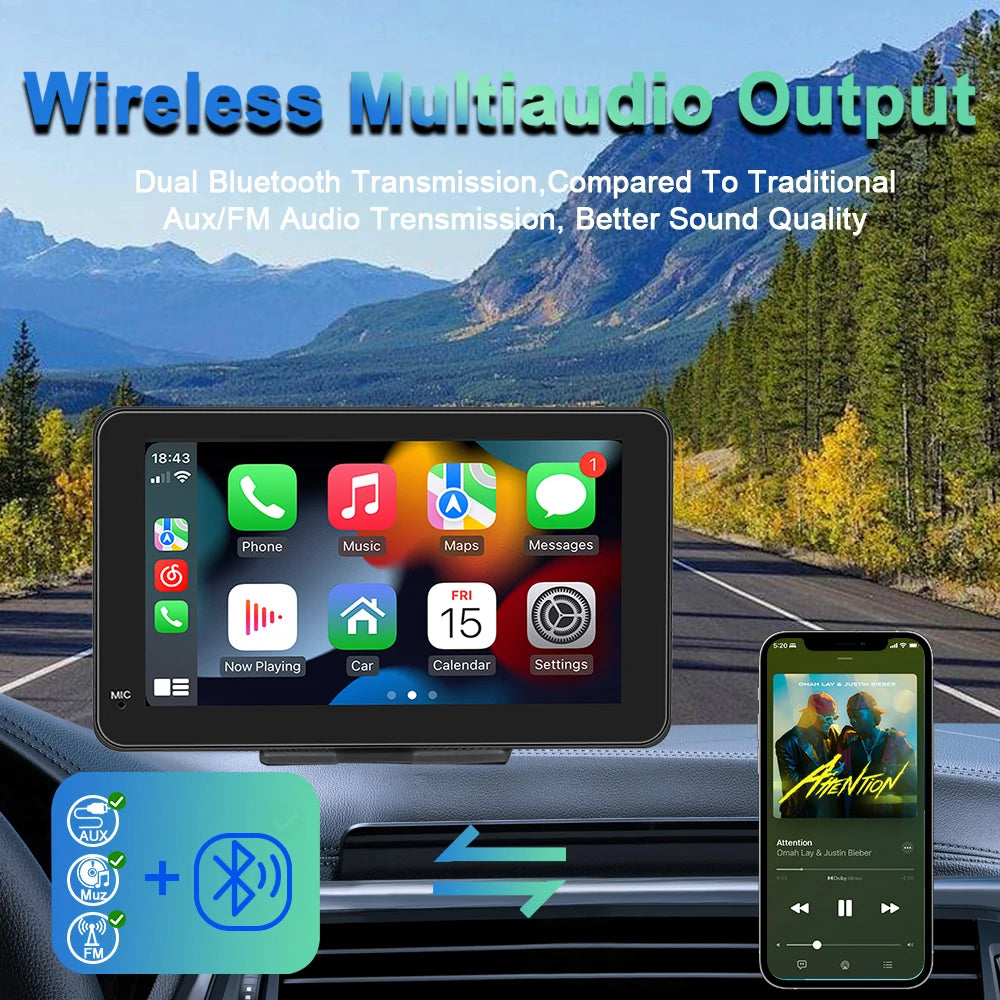 Autoradio Multimédia Écran Tactile 7’’ IPS – CarPlay & Android Auto, GPS, WiFi & Caméra de Recul