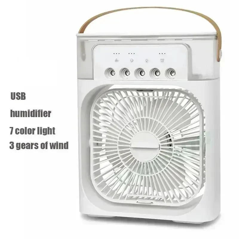 Mini Climatiseur 3-en-1 – Ventilateur, Rafraîchisseur d’Air & Humidificateur avec Veilleuse LED, Portable pour Maison & Bureau