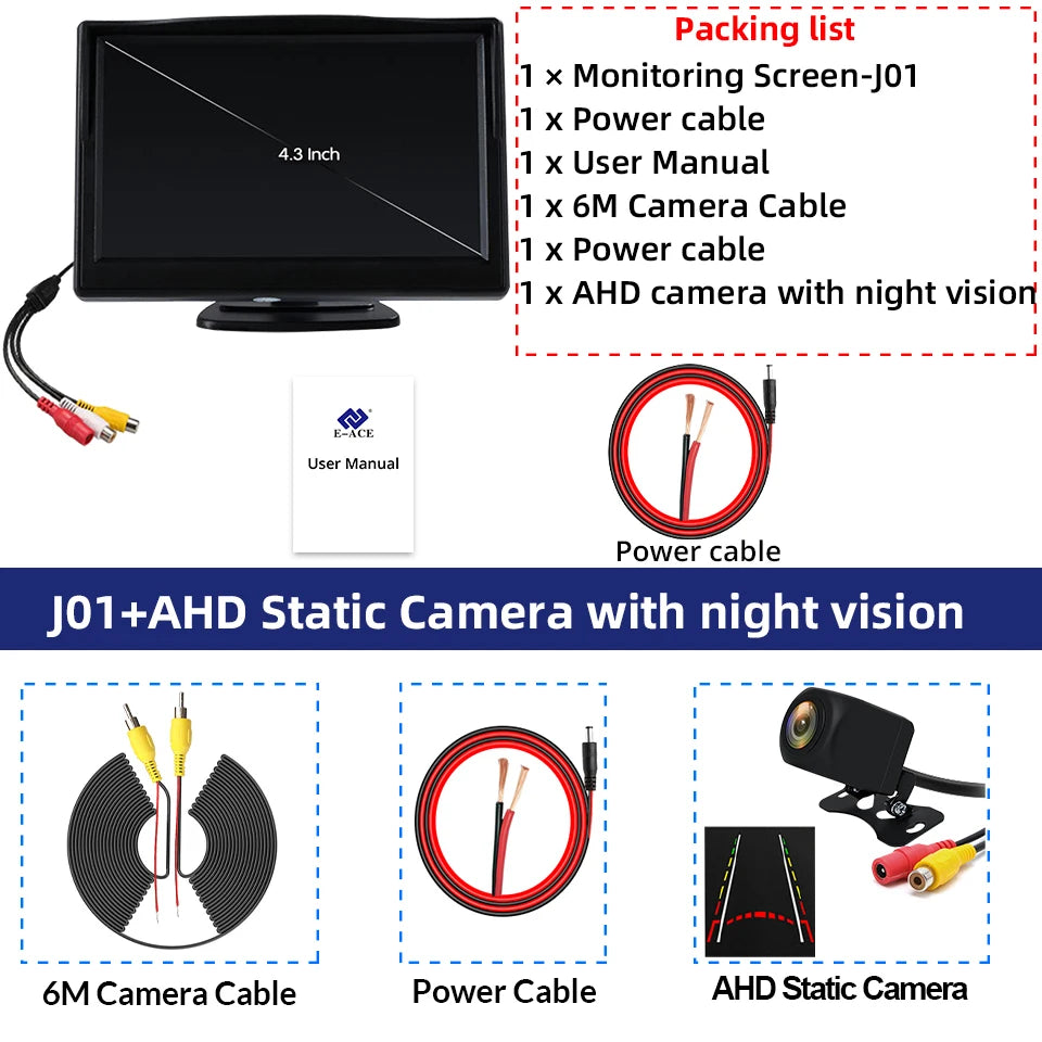 Écran de Recul 4,3’’ Rotatif avec Caméra Grand Angle 160° – Installation Facile, Compatible Multi-Véhicules