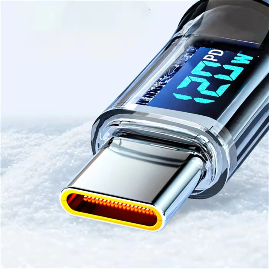 Câble de Charge Super Rapide 120W Type-C vers Type-C – Affichage LED, Transfert de Données USB-C