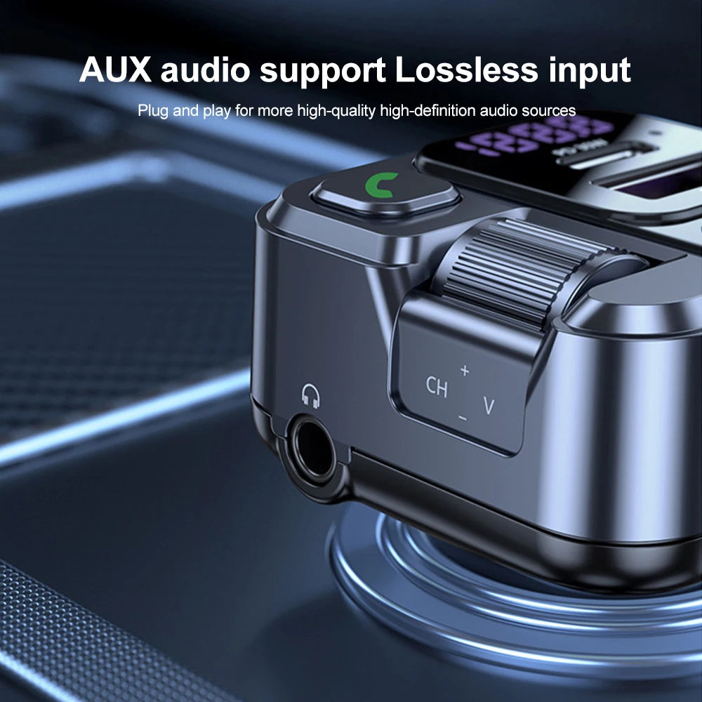 Transmetteur FM Bluetooth 5.1 pour Voiture – Lecteur MP3 Stéréo, Kit Mains Libres avec Port Aux 3,5mm & Charge Rapide USB-C 30W