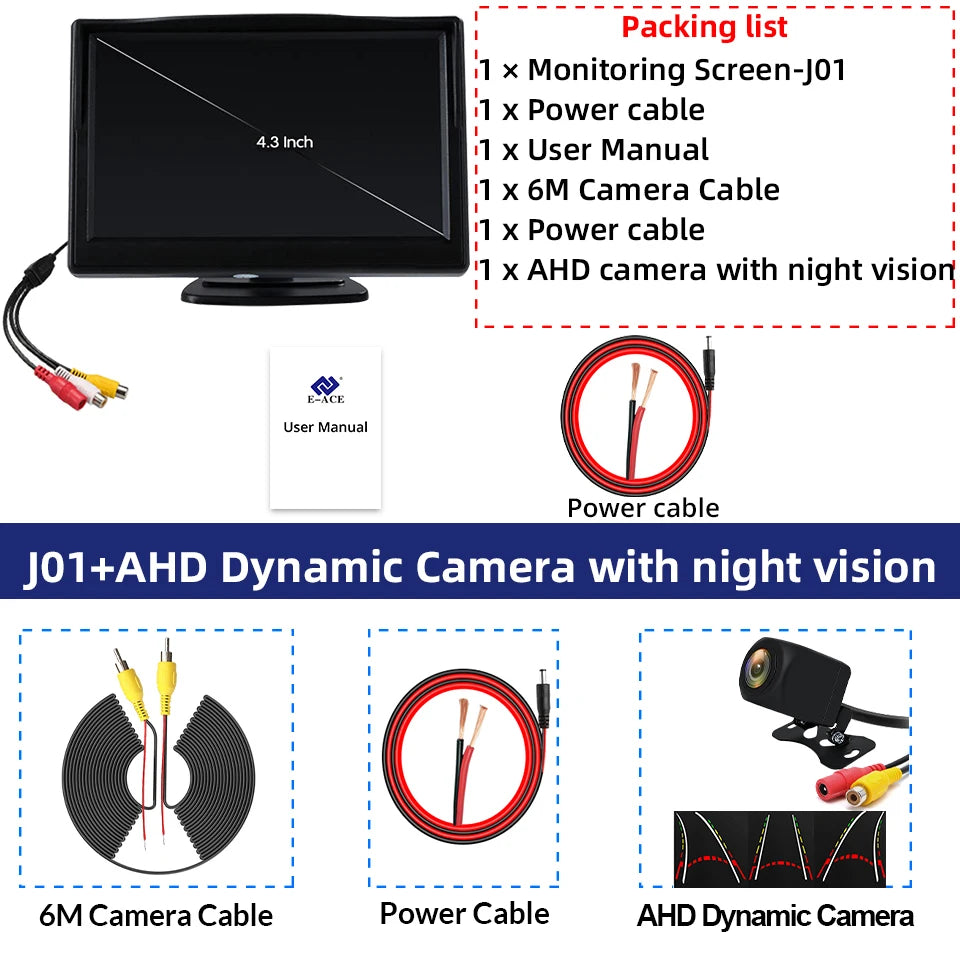 Écran de Recul 4,3’’ Rotatif avec Caméra Grand Angle 160° – Installation Facile, Compatible Multi-Véhicules
