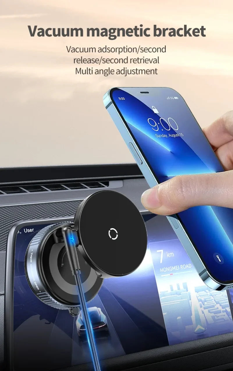 Super Strong Magnetic Car Wireless Charger Phone Holder 360° Rotation Vacuum Suction Cup For iPhone 12-16 Series Fast Charging