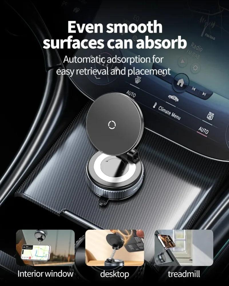 Super Strong Magnetic Car Wireless Charger Phone Holder 360° Rotation Vacuum Suction Cup For iPhone 12-16 Series Fast Charging