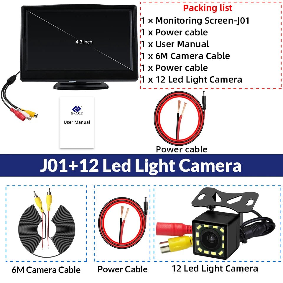 Écran de Recul 4,3’’ Rotatif avec Caméra Grand Angle 160° – Installation Facile, Compatible Multi-Véhicules