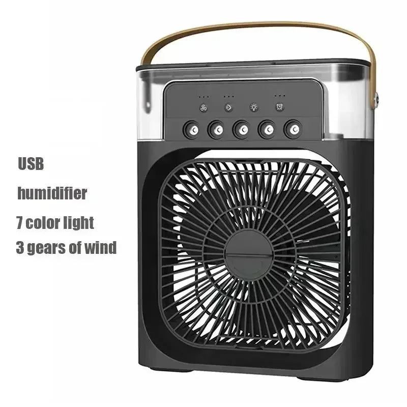 Mini Climatiseur 3-en-1 – Ventilateur, Rafraîchisseur d’Air & Humidificateur avec Veilleuse LED, Portable pour Maison & Bureau