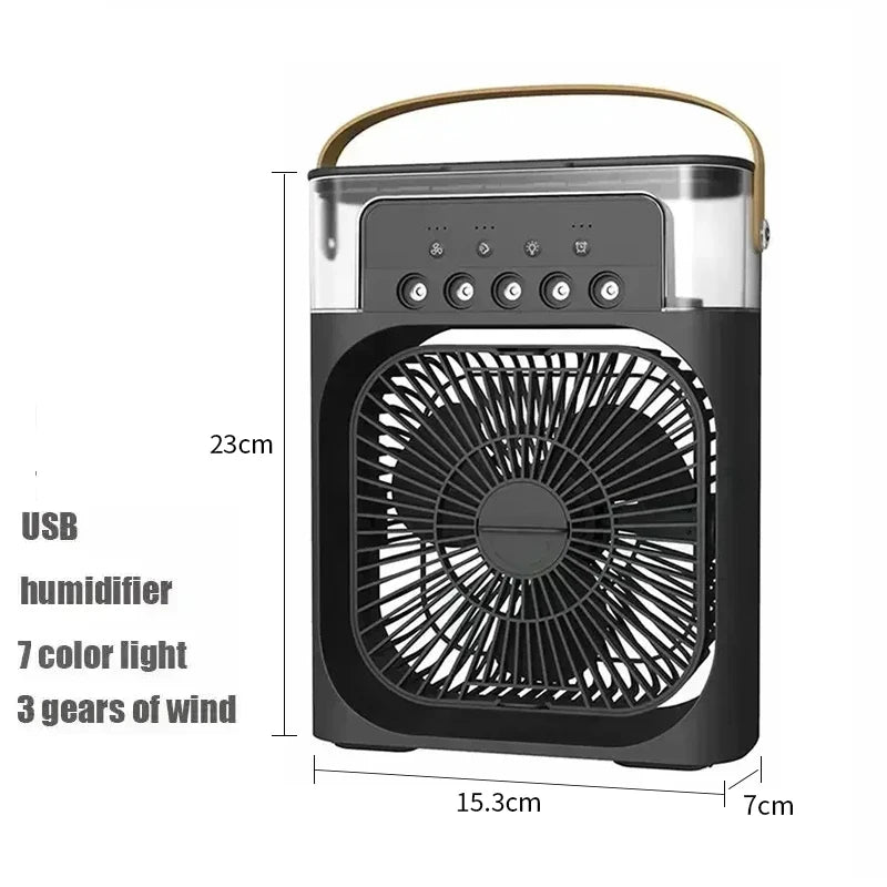Mini Climatiseur 3-en-1 – Ventilateur, Rafraîchisseur d’Air & Humidificateur avec Veilleuse LED, Portable pour Maison & Bureau