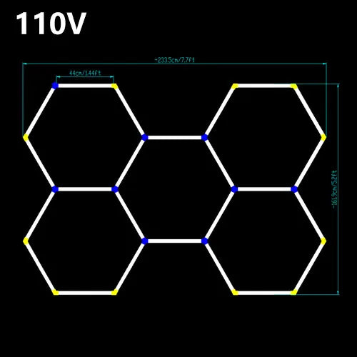 Plafonnier hexagonal en accent d'abeille pour garage, tube LED, éclairage pour réparation de carrosserie automobile, lampe d'atelier, 110V-240V