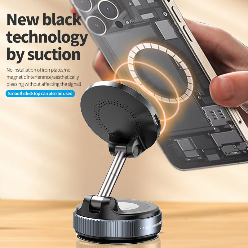 Super Strong Magnetic Car Wireless Charger Phone Holder 360° Rotation Vacuum Suction Cup For iPhone 12-16 Series Fast Charging