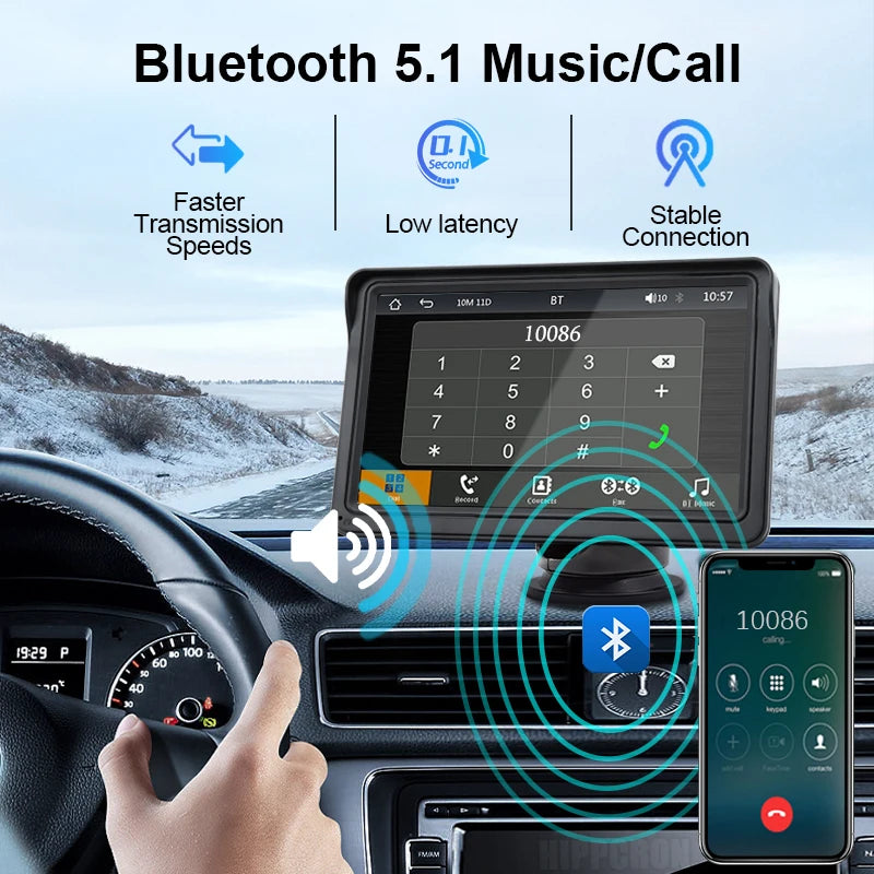 Autoradio Multimédia 7’’ Écran Tactile – CarPlay & Android Auto Sans Fil, Portable & Universel