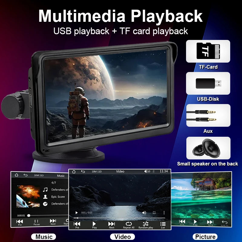 Autoradio Multimédia 7’’ Écran Tactile – CarPlay & Android Auto Sans Fil, Portable & Universel