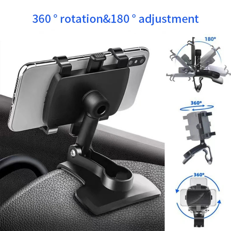 Support Téléphone Multifonction pour Voiture – Fixation Rétroviseur & Tableau de Bord, Idéal pour GPS et Navigation