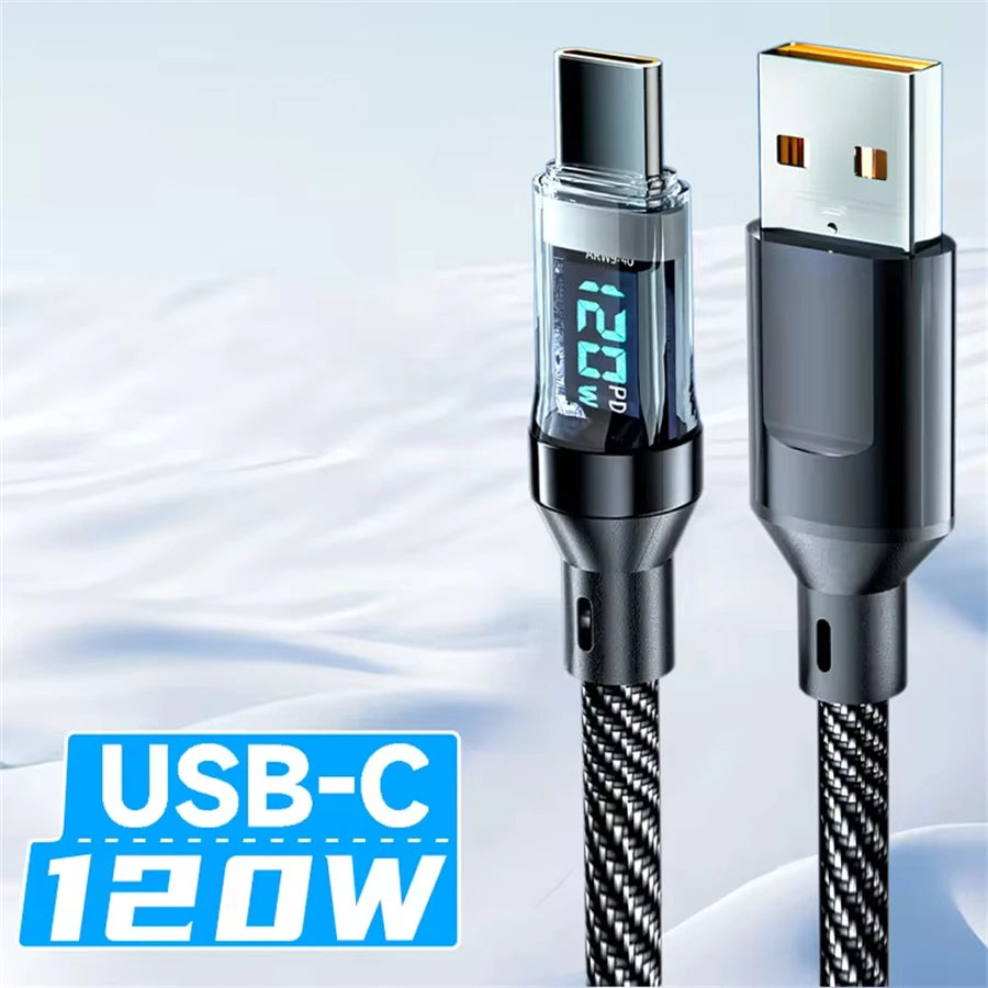 Câble de Charge Super Rapide 120W Type-C vers Type-C – Affichage LED, Transfert de Données USB-C