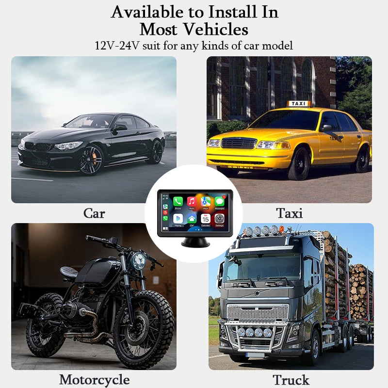 Autoradio Multimédia 7’’ Écran Tactile – CarPlay & Android Auto Sans Fil, Portable & Universel