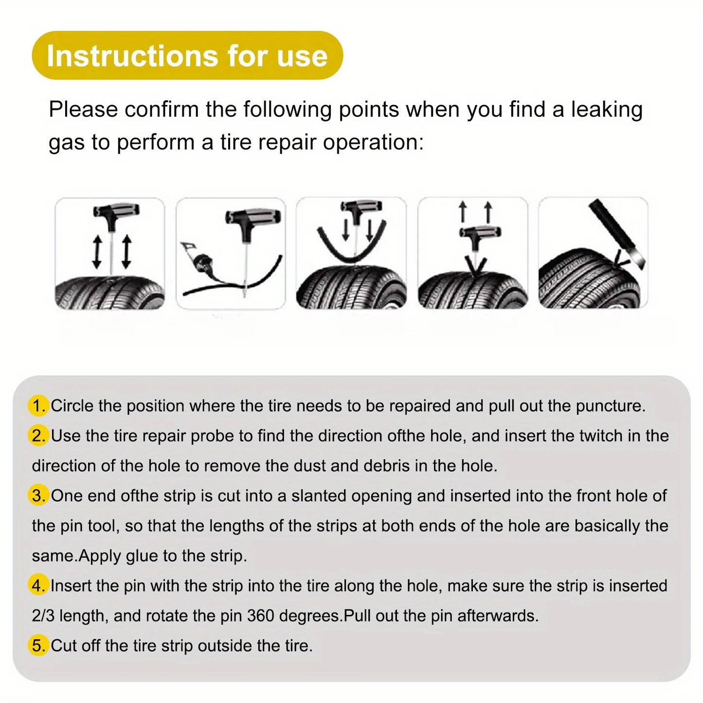 Kit de réparation de pneus d'urgence avec bandes de caoutchouc, sonde et colle – Fixation rapide en bord de route pour voitures, motos ou vélos, portable