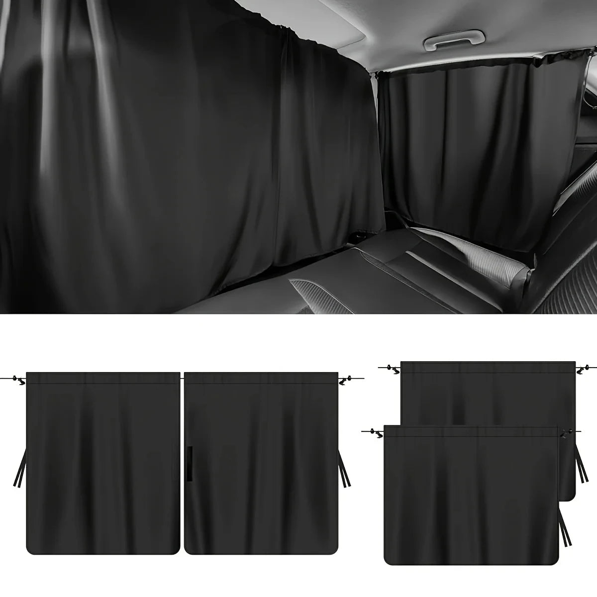 Lot de 4 Rideaux de Voiture – Protection Intimité & Anti-Lumière, Faciles à Installer et Amovibles