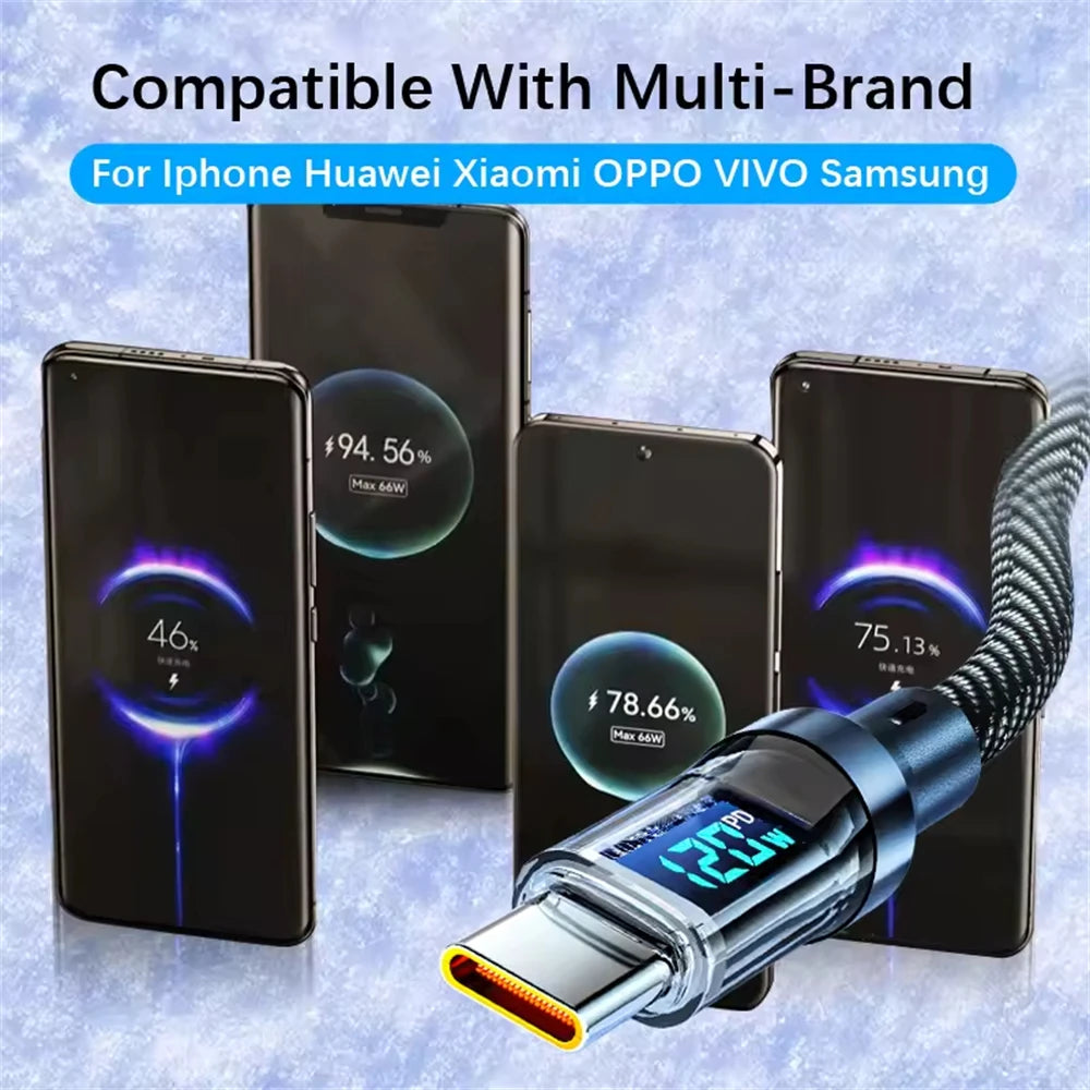 Câble de Charge Super Rapide 120W Type-C vers Type-C – Affichage LED, Transfert de Données USB-C
