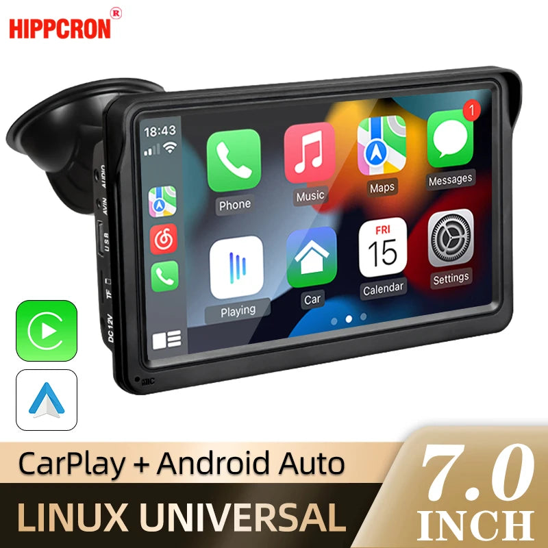 Autoradio Multimédia 7’’ Écran Tactile – CarPlay & Android Auto Sans Fil, Portable & Universel