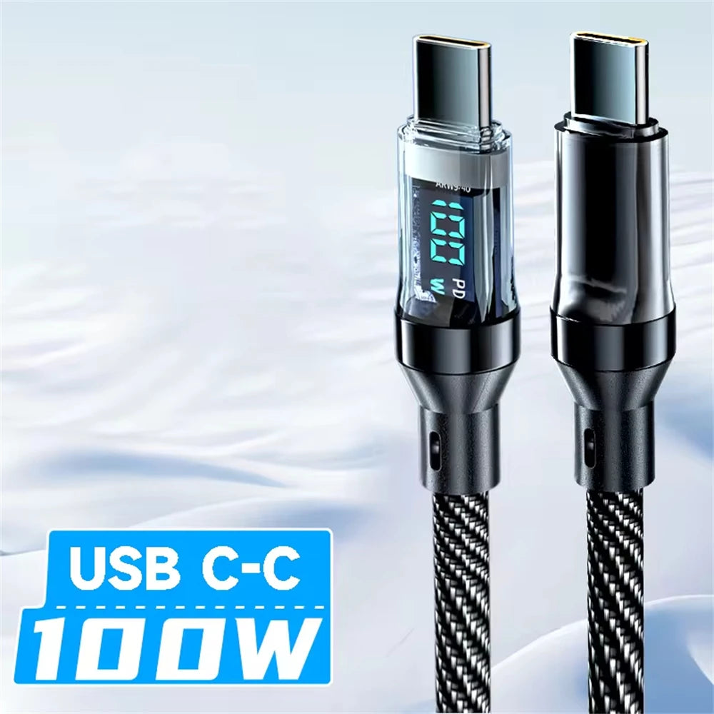 Câble de Charge Super Rapide 120W Type-C vers Type-C – Affichage LED, Transfert de Données USB-C