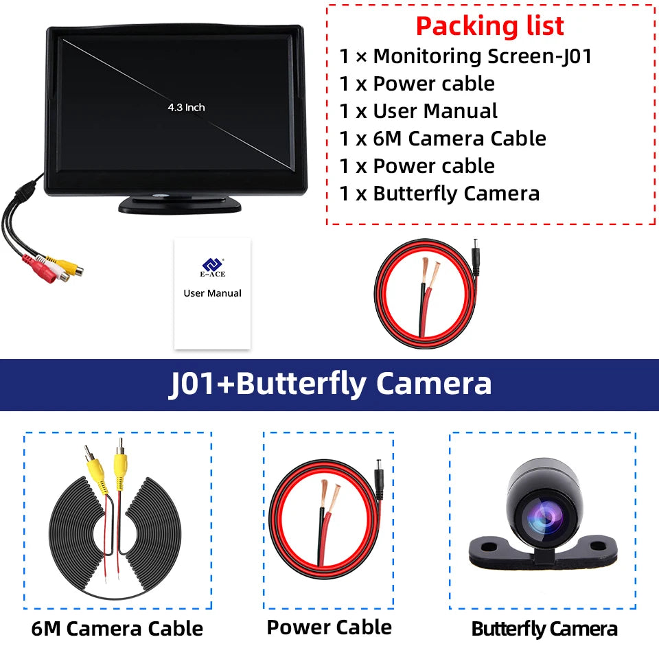 Écran de Recul 4,3’’ Rotatif avec Caméra Grand Angle 160° – Installation Facile, Compatible Multi-Véhicules