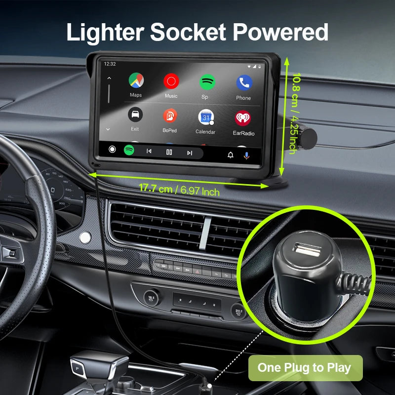 Autoradio Multimédia 7’’ Écran Tactile – CarPlay & Android Auto Sans Fil, Portable & Universel