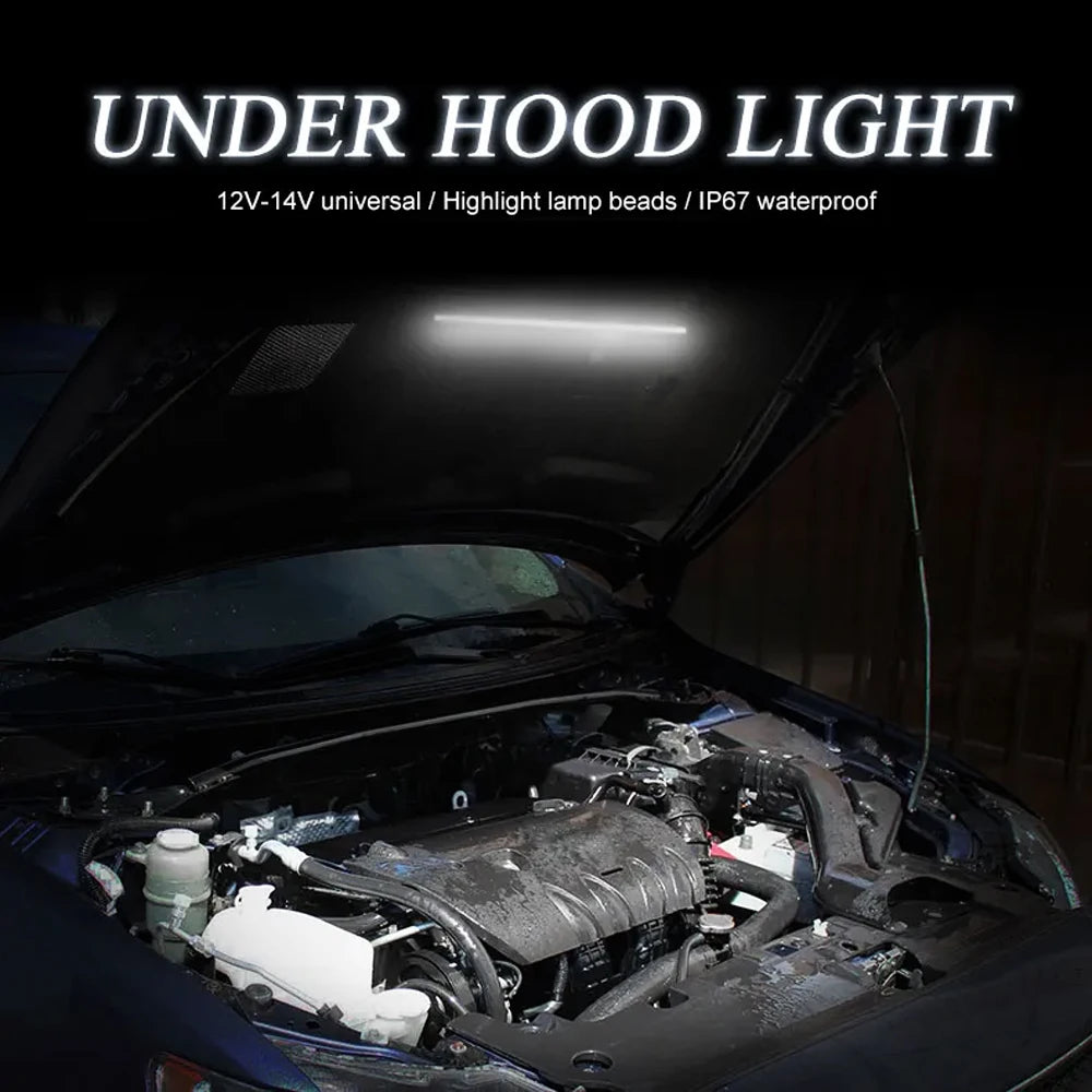 Barre lumineuse LED blanche universelle pour capot – Éclairage de moteur avec interrupteur automatique On/Off – Idéale pour voitures, SUV, pickups et véhicules tout-terrain
