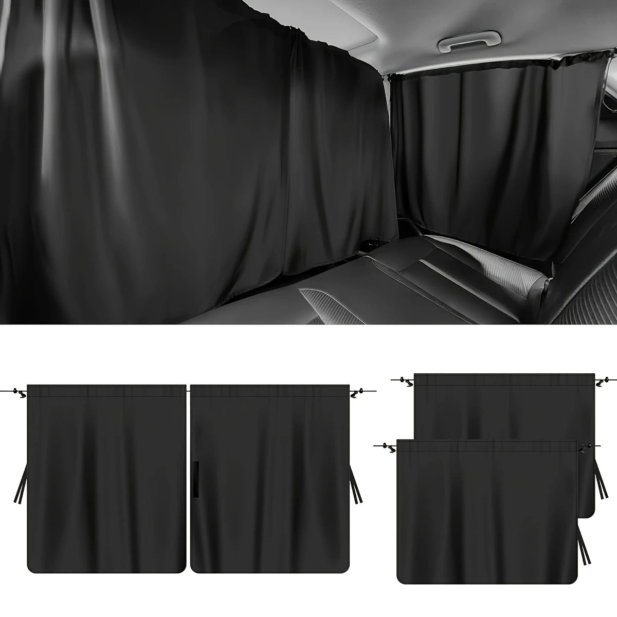 Lot de 4 Rideaux de Voiture – Protection Intimité & Anti-Lumière, Faciles à Installer et Amovibles