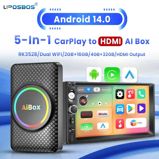 Android 14 HDMI TV Box Carplay Wireless Android Auto Smart Ai Box RK3528 For Netflix Youtube For OEM Car CarPlay/Android Auto