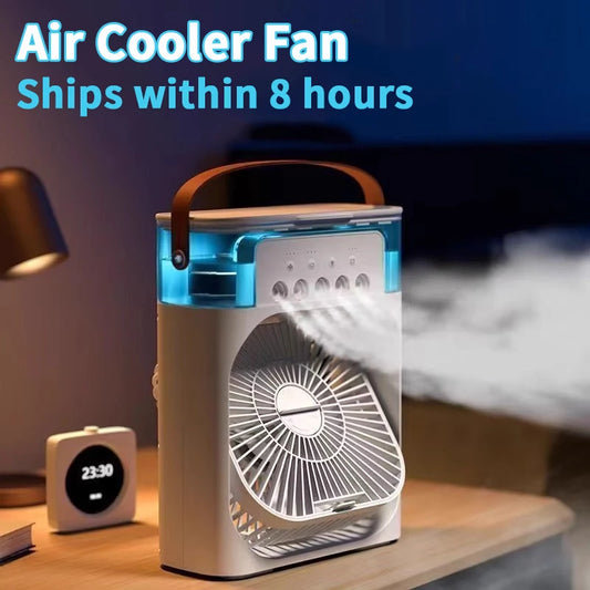 Mini Climatiseur 3-en-1 – Ventilateur, Rafraîchisseur d’Air & Humidificateur avec Veilleuse LED, Portable pour Maison & Bureau