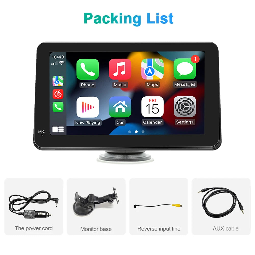 Autoradio Multimédia Écran Tactile 7’’ IPS – CarPlay & Android Auto, GPS, WiFi & Caméra de Recul
